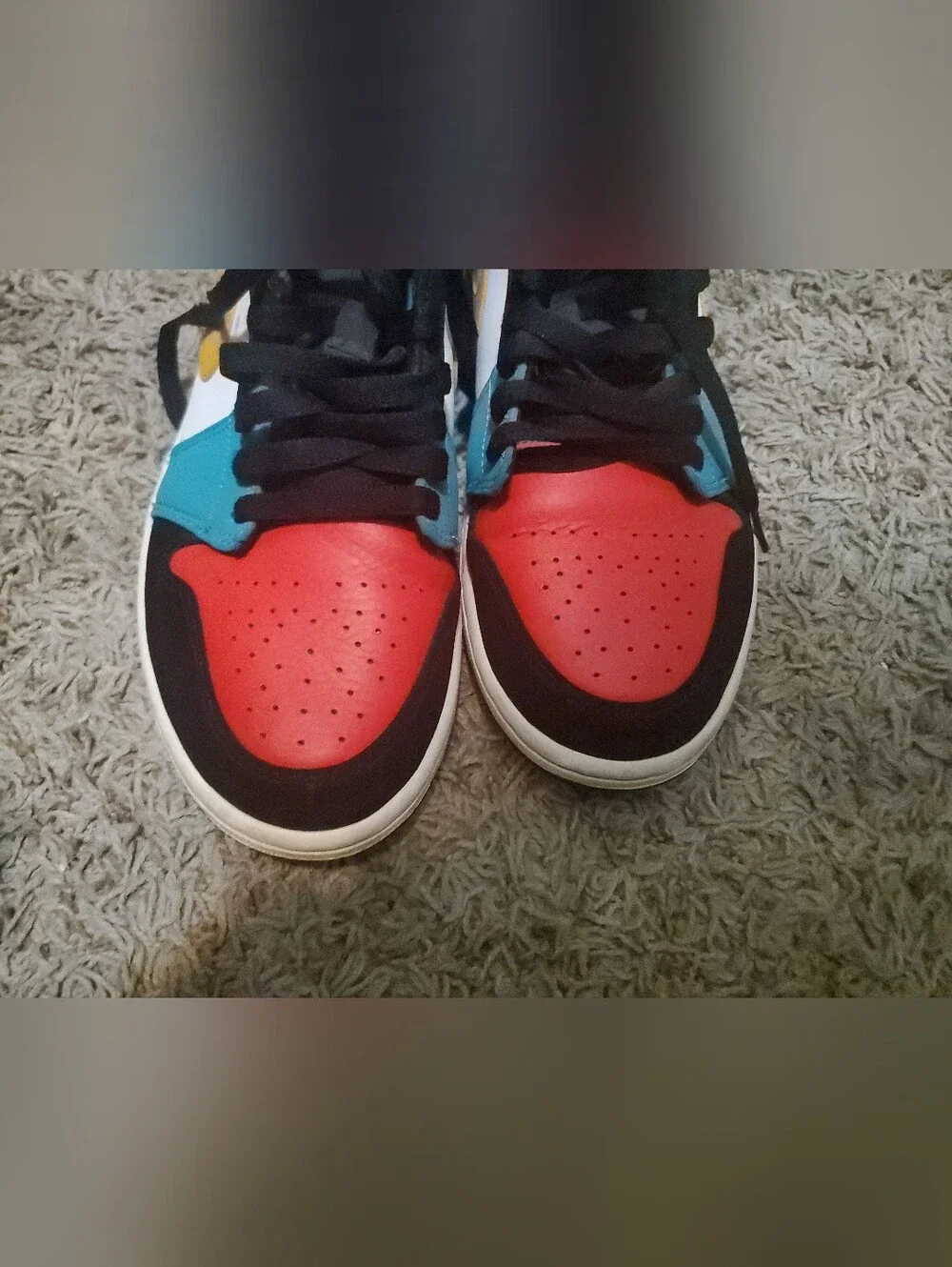 Nike Mens Jordans High-Top Sneakers - Red, Blue & Gold Trim